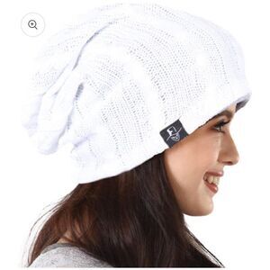 Forbusite Women Slouchy Cable Beanie Hats white and grey NWT
